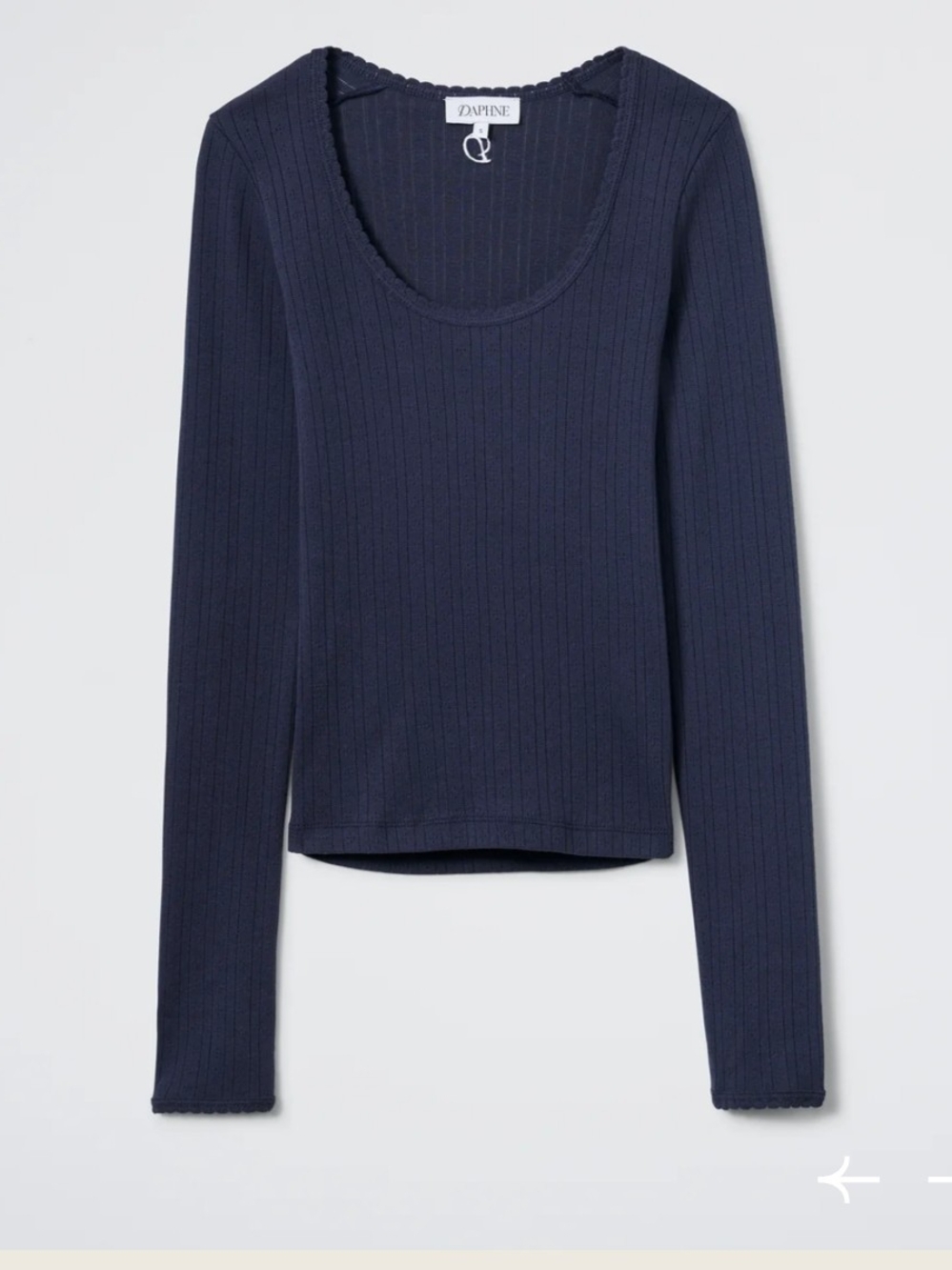Ribbed Scoop Neck Long-Sleeve Top — Navy by